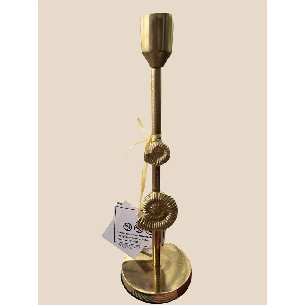 Coastal Collections Brass Candlestick Holders Seashell Pattern 8.5” And 11.5”
